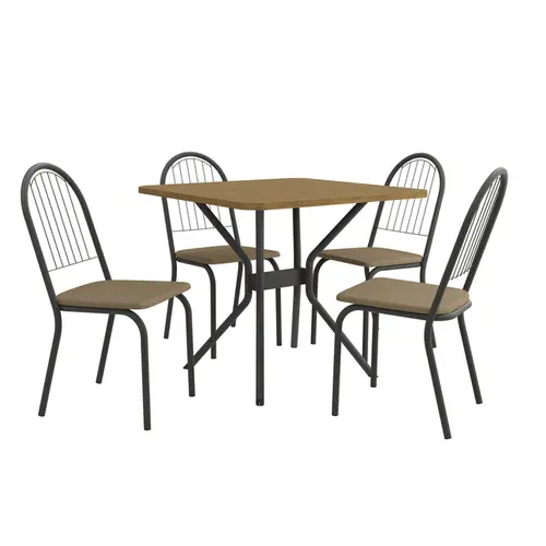 Sala de Jantar Kappesberg Crome 4 Cadeiras Preto Fosco/Bege