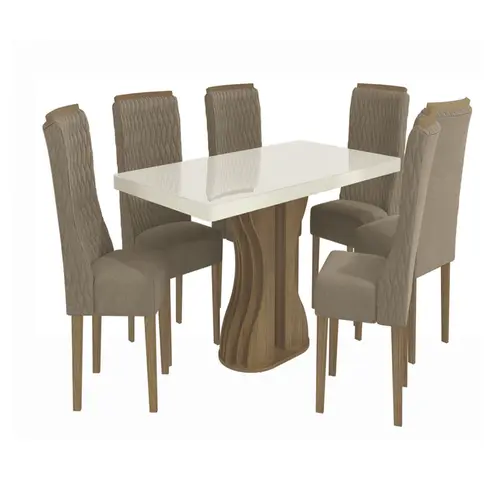 Sala de Jantar Kappesberg CSJ1459NG-A051 Mesa retangular com 6 Cadeiras Linho Bege
