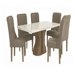 Sala de Jantar Kappesberg CSJ1459NG-A051 Mesa retangular com 6 Cadeiras Linho Bege