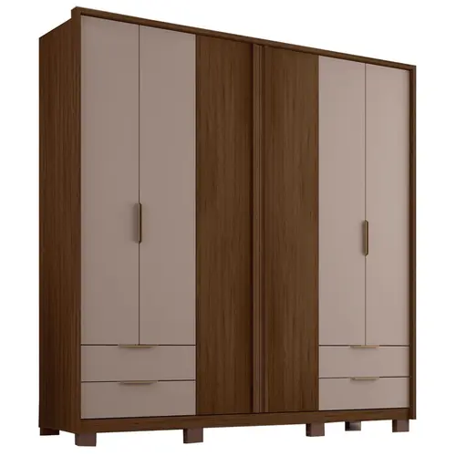 Roupeiro Caemmun Esmeralda 2.4 4 gaveta 6 portas em MDP Fendi Havana