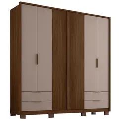Roupeiro Caemmun Esmeralda 2.4 4 gaveta 6 portas em MDP Fendi Havana
