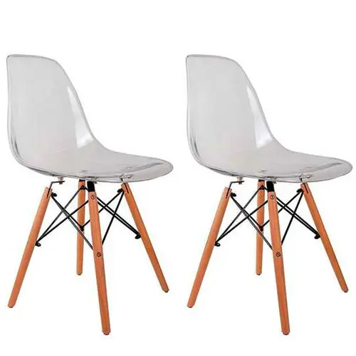 Par de Cadeira Charles Eames  SB Branco Transparente