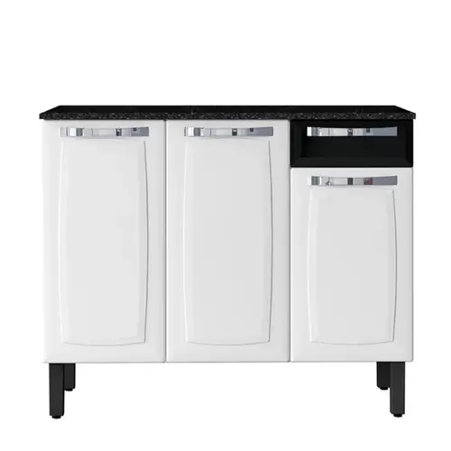 Balcao De Cozinha Itatiaia Rose 3 Portas 1 Gaveta Branco Preto
