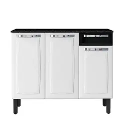Balcao De Cozinha Itatiaia Rose 3 Portas 1 Gaveta Branco Preto