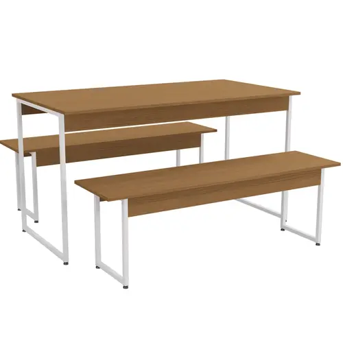 Mesa De Jantar Kappesberg Industrial com 2 Bancos Canela Branco Brilho