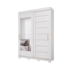 Roupeiro Liz Panan 100% MDF Duas Portas 3 Gavetas Com Espelho Branco