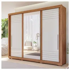 Roupeiro Panan Vitoria Casal 3 Portas 6 Gavetas Com Espelho Cinamomo Off White