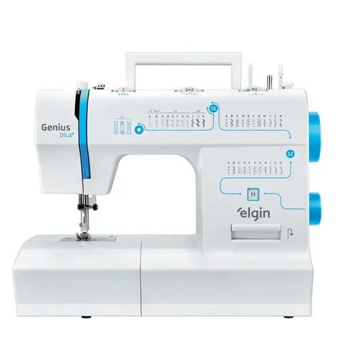 Maquina de Costura Portatil Elgin Genius Plus 31 Pontos Overlock Duplo 3 Posicoes de Agulha Branco 127V