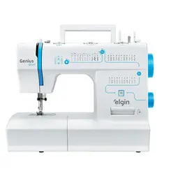 Maquina de Costura Portatil Elgin Genius Plus 31 Pontos Overlock Duplo 3 Posicoes de Agulha Branco 127V