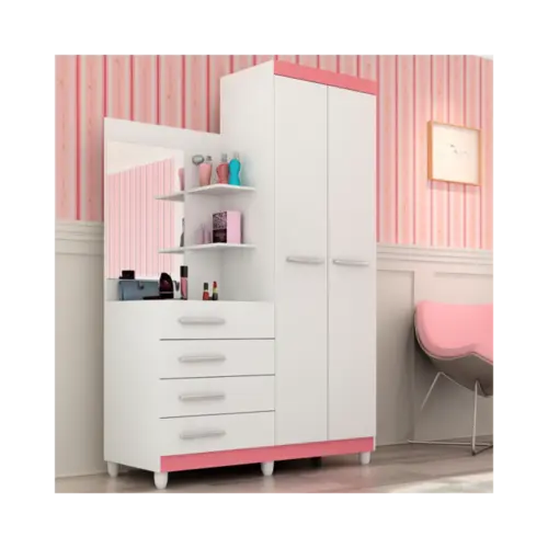 Roupeiro Melissa ACP 2 Portas Com Espelho 100%MDF Branco Rosa Azul Lilas