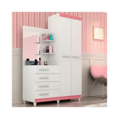 Roupeiro Melissa ACP 2 Portas Com Espelho 100%MDF Branco Rosa Azul Lilas