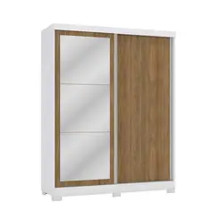 Roupeiro Kappesberg CB01N571 2 Portas reversiveis de Correr 2 Gavetas Com Espelho Branco/Nogueira ou Verde Oliva