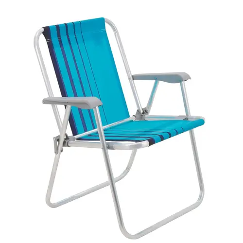 Cadeira De Praia Samoa Tramontina Alta Em Aluminio Com Assento Azul