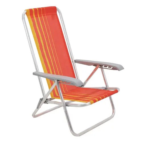 Cadeira de Praia Reclinavel Tramontina Bali Baixa em Aluminio com Assento Laranja e Amarelo