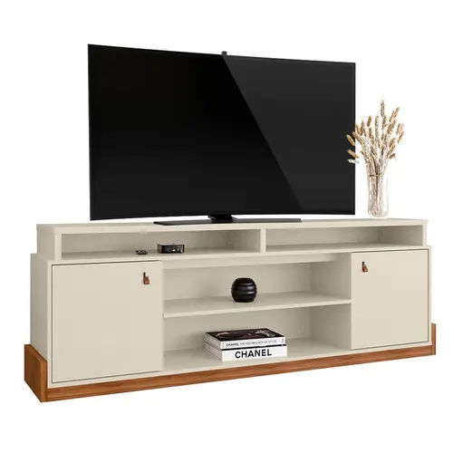 Rack Bancada Montana 1.88 Mobler Para TV Ate 75" Polegadas Perola Metalizado Cinamomo Mel