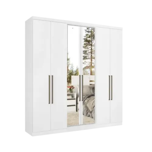 Roupeiro Presence Full Glass THB 6 Portas 2 Gavetas com Espelho Branco