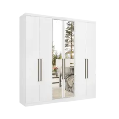 Roupeiro Presence Full Glass THB 6 Portas 2 Gavetas com Espelho Branco
