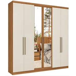 Roupeiro Presence THB Full Glass 6 Portas Com Espelho Almendra Off White