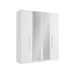 Roupeiro Splendore Plus Glass THB 4 Portas 2 Gavetas Com Espelho Branco Sensitive