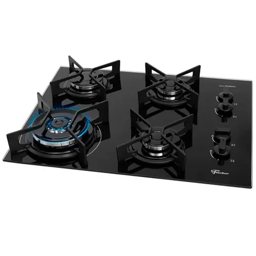 Cooktop Fischer Fit Line 4 Queimadores Com Mesa De Vidro Tripla Chama Preto Bivolt