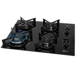 Cooktop Fischer Fit Line 4 Queimadores Com Mesa De Vidro Tripla Chama Preto Bivolt