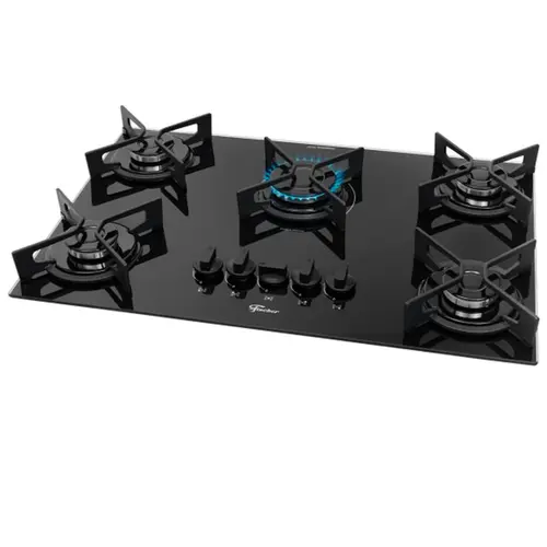 Cooktop a Gas Fischer 5 Queimadores Trempe de Aco esmaltado Mesa de Vidro Bivolt