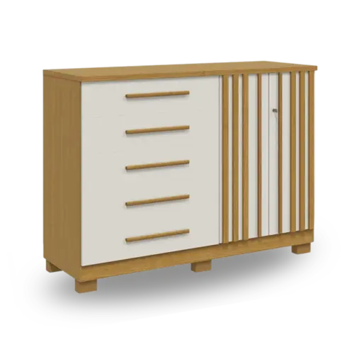 Comoda ACP Bella 5 Gavetas Com Sapateira Cinamomo Off White