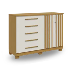 Comoda ACP Bella 5 Gavetas Com Sapateira Cinamomo Off White