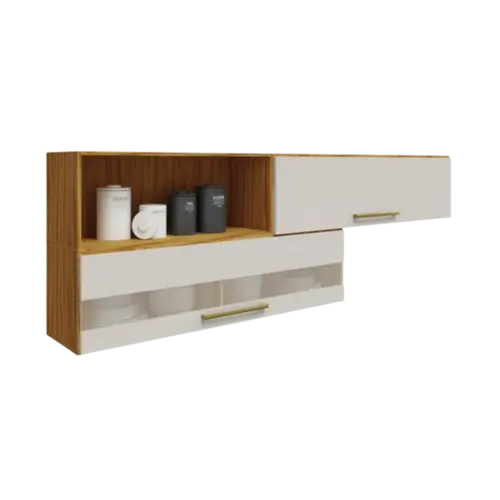 Armario Aereo Riodoce Carmenere 100% MDF Com 2 Portas e 1 Nicho Amendoa Off White