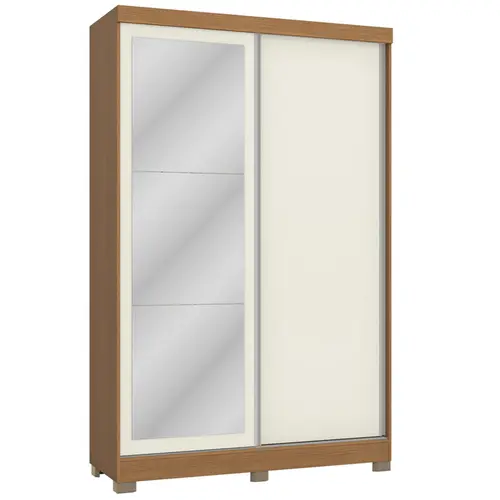 Roupeiro Kappesberg Solteiro 2 Portas Com Espelho Em MDP Canela Off White