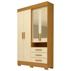 Roupeiro Debora ACP 4 Portas 3 Gavetas Em MDF Com Espelho Cinamomo/Off White