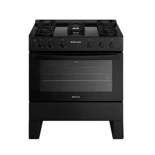 Fogao Atlas Milao 5 Bocas Com Mesa de Vidro e Acendimento Automatico Preto Bivolt