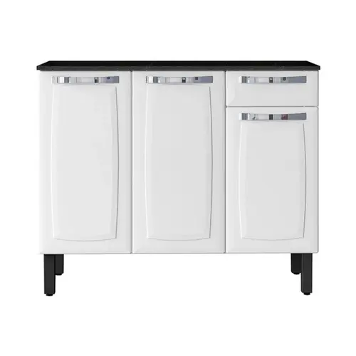 Balcao De Cozinha Itatiaia Rose Em Aco 3 Porta 1 Gaveta  Branco Com Detalhes Preto