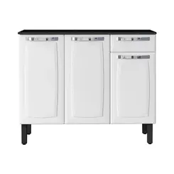 Balcao De Cozinha Itatiaia Rose Em Aco 3 Porta 1 Gaveta  Branco Com Detalhes Preto