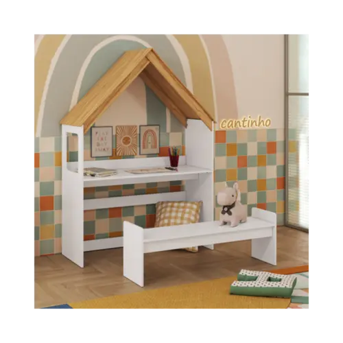 Kit Casinha Peroba Montessoriana Em MDF Branco Brilho Amendoa