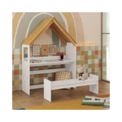 Kit Casinha Peroba Montessoriana Em MDF Branco Brilho Amendoa