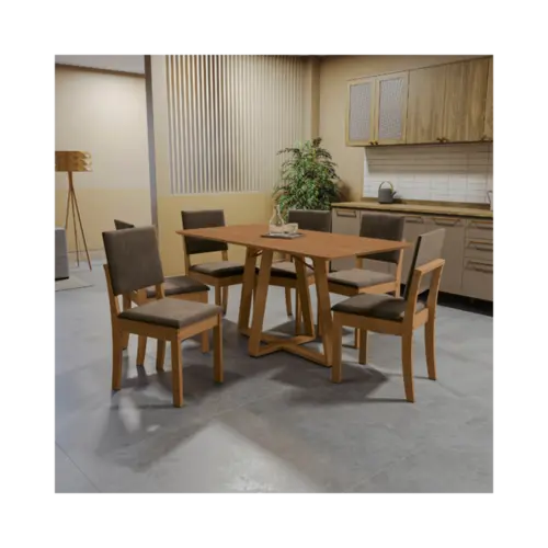 Sala De Jantar Kappesberg  Com 6 Cadeiras Canela