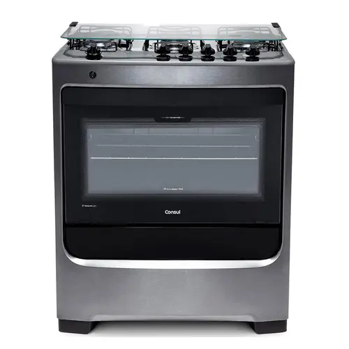 Fogao Piso Consul 5 Bocas CFS5NARUNA Forno Limpa+Facil, Botoes Removiveis, Prateleira Ajustavel Inox