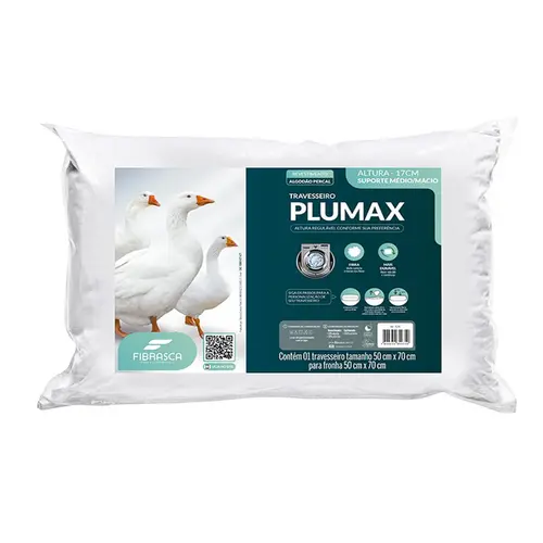 Travesseiro Fibrasca Plumax Percal 50x70 Capa Com Ziper