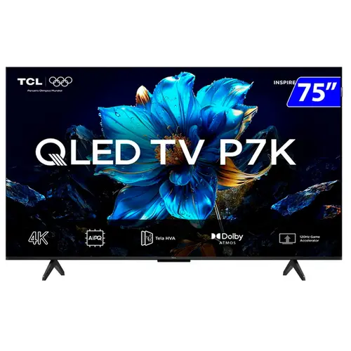 Smart TV QLed 75" TCL 75P7K 4K Ultra HD Comando de Voz Google TV