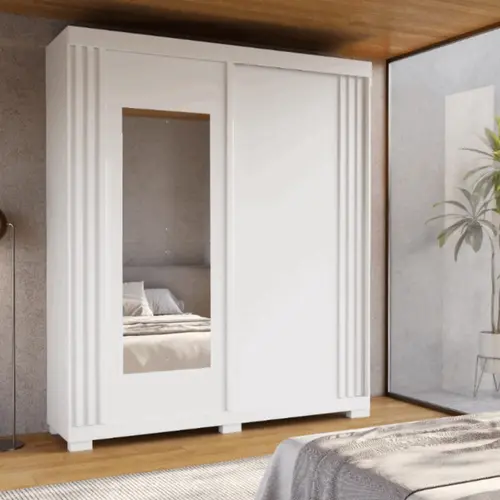 Roupeiro ACP Athena 2 Portas 3 Gavetas com Espelho 100% MDF Branco