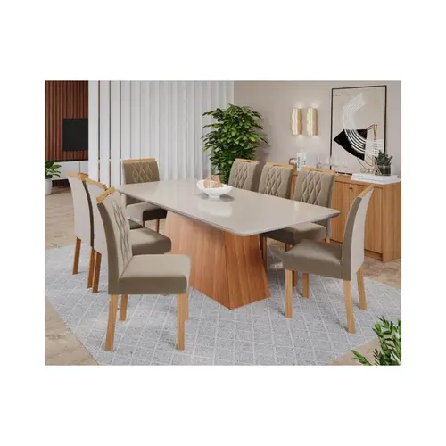 Sala De Jantar 9 Pecas Cimol Helena Tampo Em Vidro Off White E Mdf