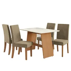 Sala de Jantar Kappesberg CSJ1611CN-A036 Tampo de vidro/MDF com 4 cadeiras Suede veludo Bege