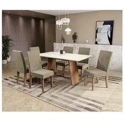 Sala de Jantar Kappesberg CSJ1610CN-A036 Tampo de vidro/MDF com 6 cadeiras Suede veludo Bege