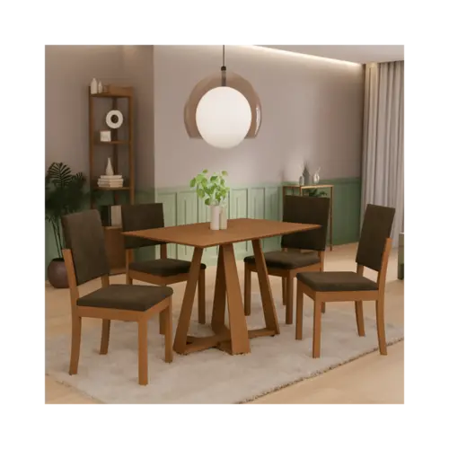 Sala De Jantar Kappesberg Com 4 Cadeiras Canela