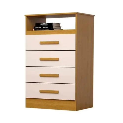 Comoda ACP Jessica 100% MDF 4 Gavetas 2 Prateleira Cinamomo Off White