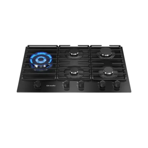 Cooktop Mueller 5 Bocas a Gas Com Mesa De Vidro Tripla Chama Preto Bivolt