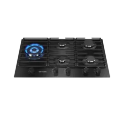 Cooktop Mueller 5 Bocas a Gas Com Mesa De Vidro Tripla Chama Preto Bivolt