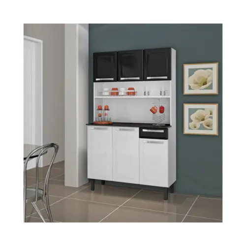 Kit Cozinha Itatiaia 13G1105 3500001878 ROSE 2023 6 Portas 1 Gaveta Branco/Preto