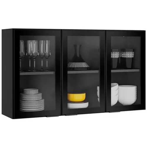 Armario Aereo Exclusive Itatiaia 3 Portas Com Vidro Preto Matte